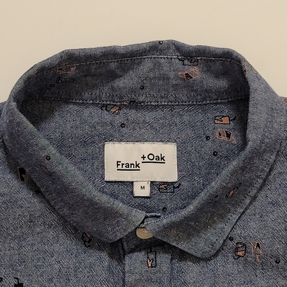Frank + Oak chambray denim cotton print long sleeve button front shirt - Picture 9 of 11